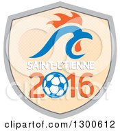 Poster, Art Print Of French Rooster Head Over Saint Etienne 2016 And A Soccer Ball Shield