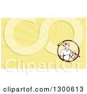Poster, Art Print Of Retro Male Painter With A Roller Brush And Yellow Rays Background Or Business Card Design