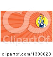 Clipart Of A Retro Male Athlete Holding Up A Torch And Orange Rays Background Or Business Card Design Royalty Free Illustration