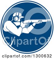 Poster, Art Print Of Retro Man Shooting A Rifle In A Blue And White Circle