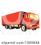 Poster, Art Print Of Retro Red Closed Delivery Van Or Big Rig Truck