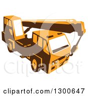 Poster, Art Print Of Retro Yellow Truck Mounted Hydraulic Crane Cartage With Hydraulic Boom Hoist