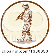 Poster, Art Print Of Cartoon American Soldier With An Armalite Rifle In A Circle