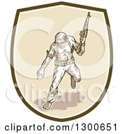 Poster, Art Print Of Cartoon American Soldier With An Armalite Rifle Pointing In A Shield