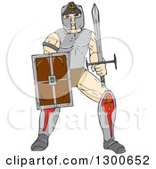 Poster, Art Print Of Cartoon Knight With A Sword And Shield