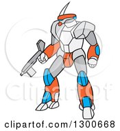 Clipart Of A Cartoon Mecha Robot With A Gun Royalty Free Vector Illustration