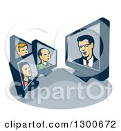 Poster, Art Print Of Retro Styled Computer Screens With Poeple Having A Conference