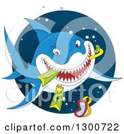 Poster, Art Print Of Blue Shark Eating Snorkel Gear In A Circle