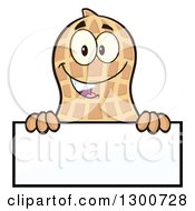 Happy Peanut Mascot Character Smiling Over A Blank Sign by Hit Toon