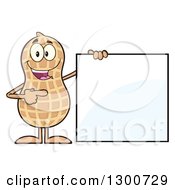 Clipart Of A Happy Peanut Mascot Character Holding And Pointing To A Sign Royalty Free Vector Illustration