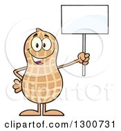 Clipart Of A Happy Peanut Mascot Character Holding Up A Blank Sign Royalty Free Vector Illustration