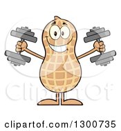 Poster, Art Print Of Happy Peanut Mascot Character Working Out With Dumbbells
