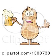 Clipart Of A Happy Peanut Mascot Character Giving A Thumb Up And Holding A Beer Royalty Free Vector Illustration