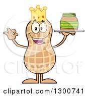 Clipart Of A Happy King Peanut Mascot Character Gesturing Ok And Holding A Jar Of Butter Royalty Free Vector Illustration by Hit Toon