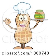 Happy Chef Peanut Mascot Character Gesturing Ok And Holding A Jar Of Butter
