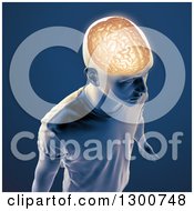 Poster, Art Print Of 3d Man With A Visible Brain Over Blue