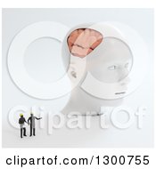 Poster, Art Print Of 3d Tiny Construction People Discussing A Giant Head With A Visible Brain On White