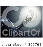Clipart Of A 3d Robotic Arm Holding A Shining Lightbulb Royalty Free Illustration