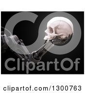 Poster, Art Print Of 3d Metal Robot Arm Holding A Human Skull Over Black
