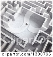 3d Aerial View Of A Lone Man In The Center Of A Maze