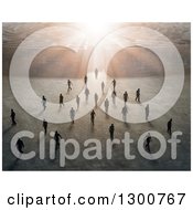 Clipart Of A Crowd Of 3d Men Walking Away From A Maze With Bright Light Royalty Free Illustration