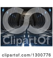 Clipart Of A 3d Futuristic Corridor With A Shut Door At The End Royalty Free Illustration