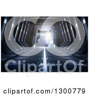 Clipart Of A 3d Futuristic Corridor Earth Visible Through The Door At The End Royalty Free Illustration