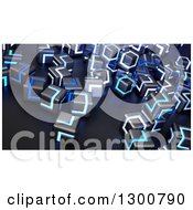 Poster, Art Print Of 3d Black And Blue Glowing Metallic Cubes