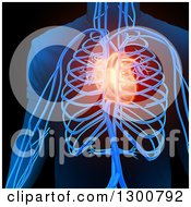 Clipart Of A 3d Visible Mans Circulatory System And Glowing Heart On Black Royalty Free Illustration by Mopic