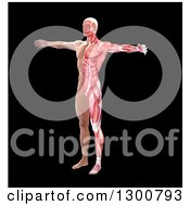 Clipart Of A 3d Anatomical Man With Visible Muscles And Skin On Black Royalty Free Illustration