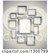 Poster, Art Print Of 3d Arranged Blank Frames On A Wall