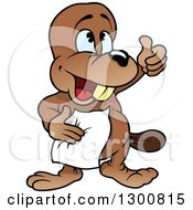 Poster, Art Print Of Cartoon Happy Beaver Holding A Napkin And Thumb Up