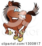 Poster, Art Print Of Cartoon Brown Horse With Blue Eyes