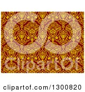 Clipart Of A Yellow And Maroon Oriental Flower Pattern Background Royalty Free Vector Illustration