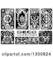 Poster, Art Print Of Black And White Floral Deco Relief Design Elements