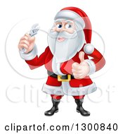 Poster, Art Print Of Christmas Santa Claus Giving A Thumb Up And Holding A Wrench