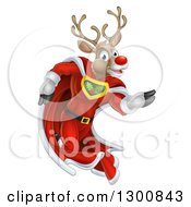 Clipart Of A Super Hero Rudolph Red Nosed Reindeer Running In A Cape Royalty Free Vector Illustration