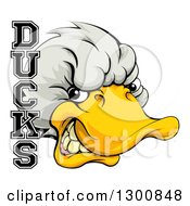 Clipart Of A Tough White Duck Mascot Head And Text Royalty Free Vector Illustration by AtStockIllustration
