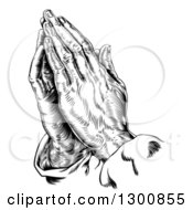 Clipart Of Black And White Engraved Praying Hands Royalty Free Vector Illustration by AtStockIllustration