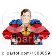 Poster, Art Print Of Cacuasian Muscular Super Hero Man With Hands On His Hips