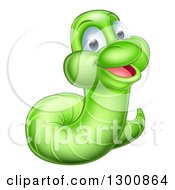 Clipart Of A Happy Green Worm Royalty Free Vector Illustration by AtStockIllustration