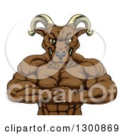 Poster, Art Print Of Muscular Tough Angry Ram Man Punching One Fist Into A Palm