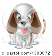 Poster, Art Print Of Cartoon Cute White And Brown Puppy Dog Sitting And Panting