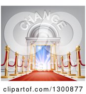 Poster, Art Print Of Red Carpet And Posts Leading To A Change Doorway With Bright Lights