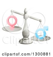 Poster, Art Print Of 3d Unbalanced Silver Scale Weighing Gender Inequality Symbols