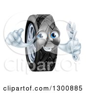 Happy Tire Character Holding A Thumbs Up And A Spanner Wrench