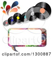 Poster, Art Print Of Vinyl Record Albums With Colorful Splashes And A Patterned Speech Bubble