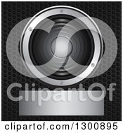 Clipart Of A 3d Music Speaker And Blank Silver Plaque Over Perforated Metal Royalty Free Vector Illustration