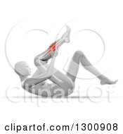 Poster, Art Print Of 3d Anatomical Female Laying On Her Back And Holding A Painful Calf With Visible Leg Bones On White