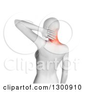 3d Anatomical Woman With Glowing Neck Pain Over White